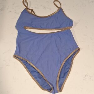 Aerie Blue and Gold One Piece Swimsuit with Cutout Design Size Medium